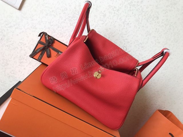 Hermes女包 愛馬仕手提包 Lindy包 國旗紅 金扣 原版togo皮 Hermes單肩包 大小號  td1230